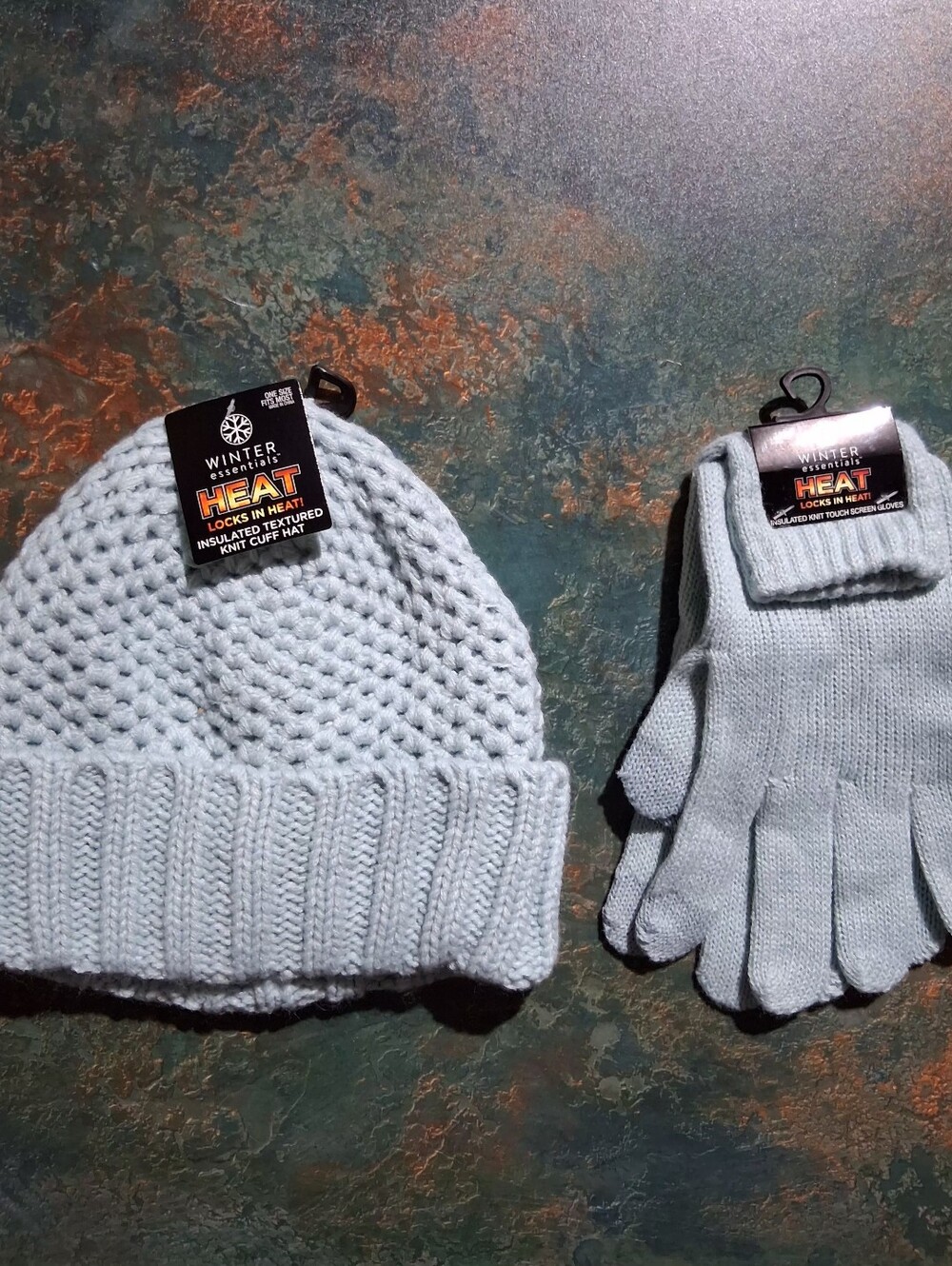 Essentials Turquoise Knit Beanie and Gloves Set